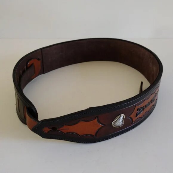 Custom Hand Tooled Leather Guitar Strap Adjustable Olivia - Picture 5 of 13